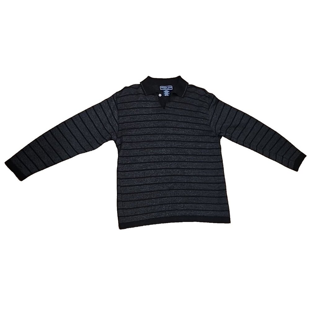 ANDREW FEZZA ITALY size XL Mens Black stripe Merino Wool blend Sweater button up